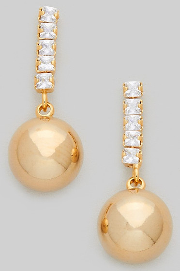 Ball Drop Earrings With Cz Pave Bar
