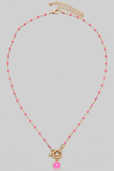 Enamel Flower Pendant Bead Necklace