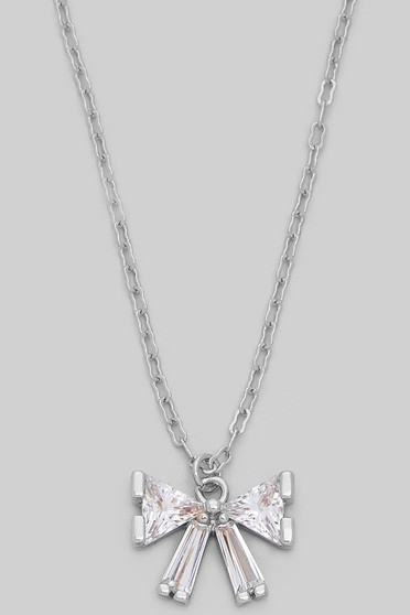 Cz Bow Pendant Necklace - #IN22356