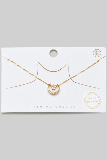 Gold Dipped Cz Moon Pendant Necklace