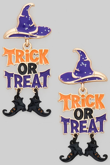 Halloween Witch Hat Earrings With Trick Or Treat G