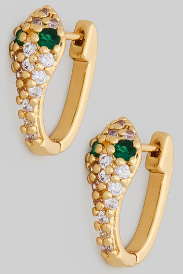 Brass Cz Pave Snake Hoop Earrings