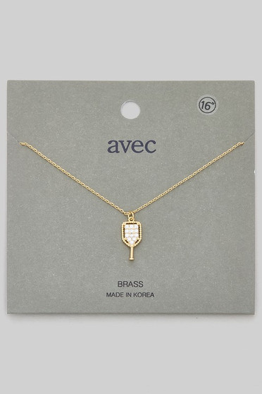 Brass Pickleball Cz Pave Pendant Necklace