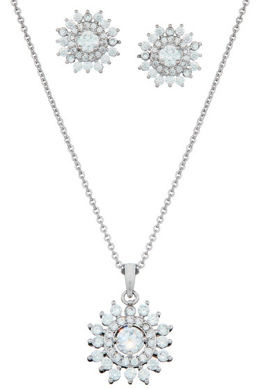 Diamond Flower Pendant And Earring Set