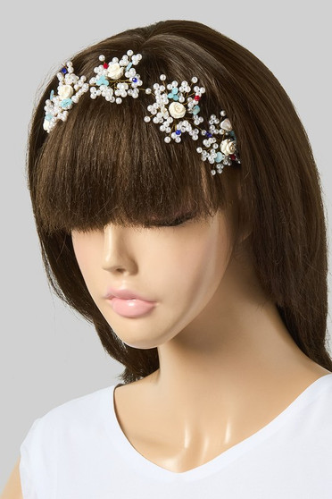 Pearly Flower Ribbon Tie Headband 
