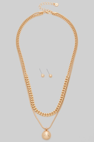 Metal Ball Pendant Layered Necklace Set