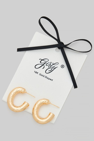 18K Gold Dipped Textured Open Hoop Earrings