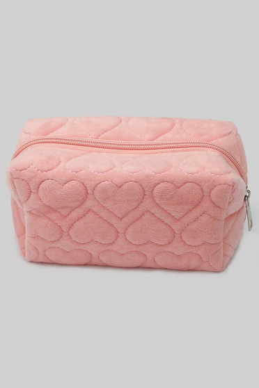 Faux Fur Heart Pattern Makeup Pouch