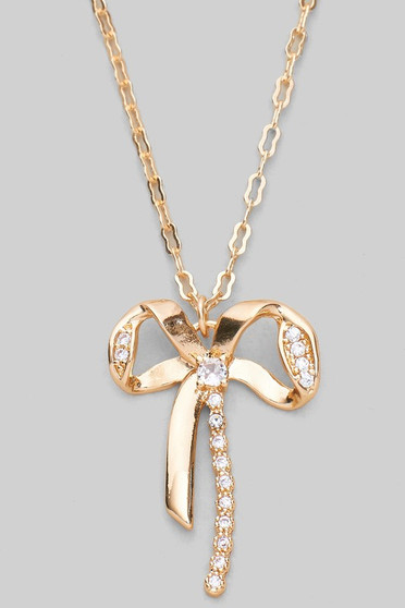 Cz Pave Bow Pendant Necklace - #IN22301
