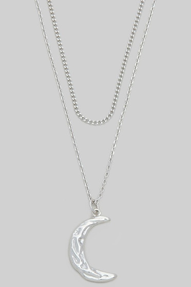 Layered Textured Moon Pendant Necklace