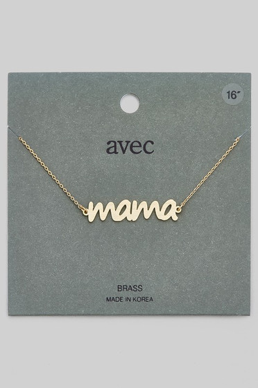 Brass Mama Script Pendant Necklace - #LNB405