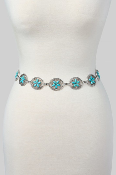Flower Western Concho Chain Belt
