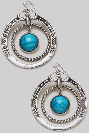 Western Turquoise Stone Round Earrings