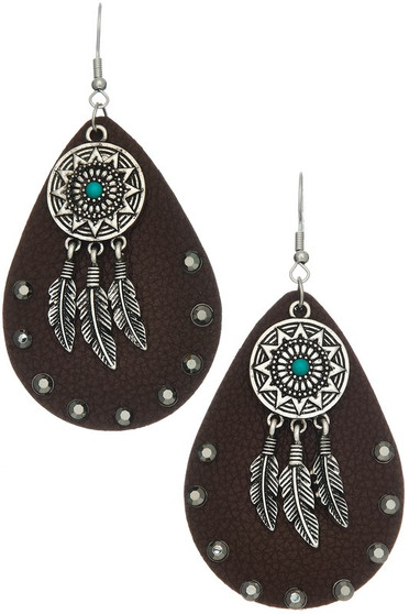 Leather Teardrop Dream Catcher Earrings
