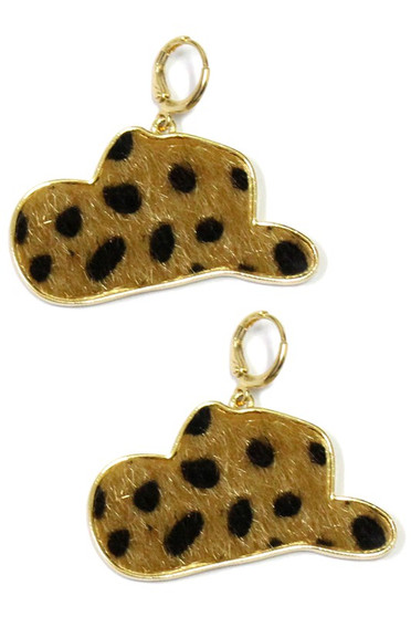 Leopard Fur Cowgirl Hat Earrings - #KE18636