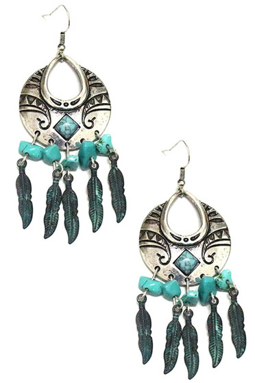 Patina Feather Tassel Earrings