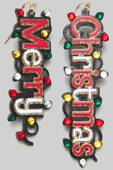 Glitter Merry Christmas Earrings