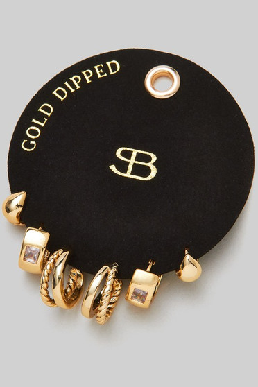 Gold Dipped 3 Piece Huggie Earring Set - #SB-19932