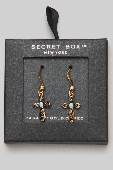 Gold Dipped Antique Cross Drop Earrings