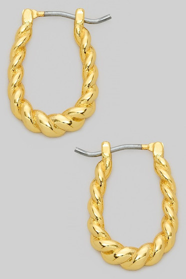 Gold Dipped Twisted Pin Catch Hoop Earrings