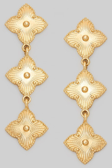 Tiered Textured Clover Drop Earrings