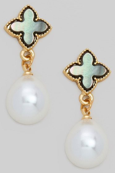Clover Stud Earrings With Dangling Pearls