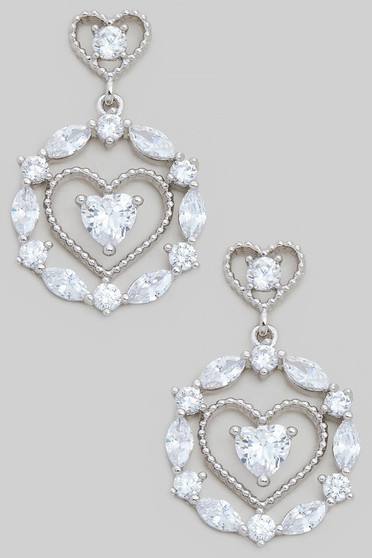 Gold Dipped Cz Heart Drop Earrings