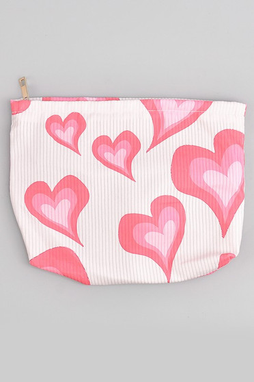 Heart Print Corduroy Makeup Pouch