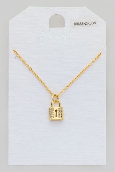 Dainty Cz Pave Lock Pendant Necklace