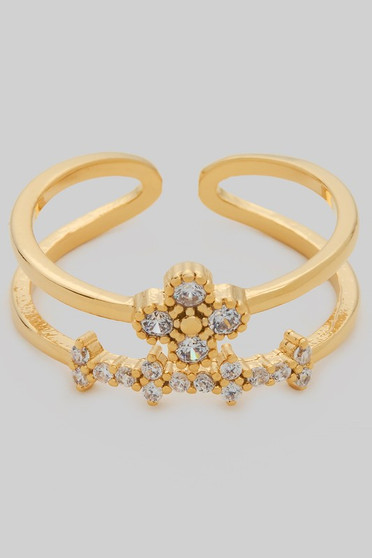 Rhinestone Pave Clover Two Row Ring