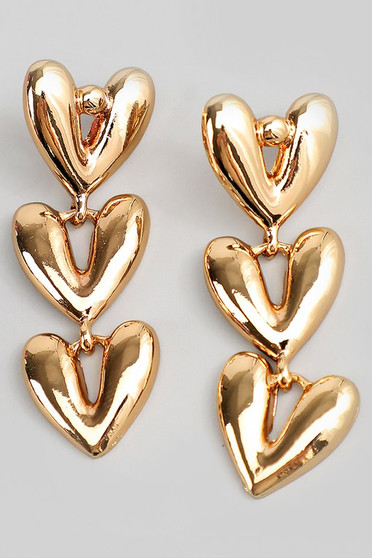 Tiered Metallic Heart Drop Earrings