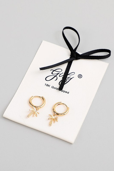 18K Gold Dipped Palm Tree Dangle Huggie Earrings