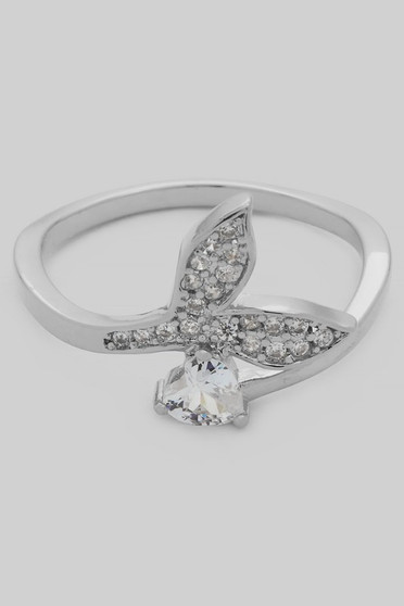 Brass Leafy Twist Ring With Cz Pave