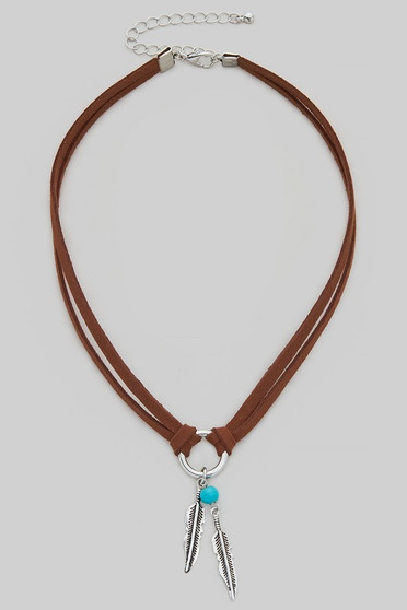 Western Feather Pendant Cord Necklace