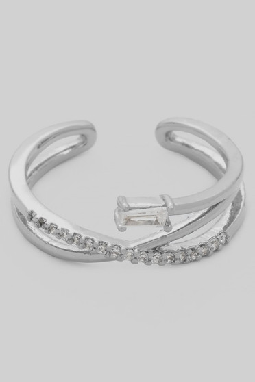Brass X Ring With Cz Pave And Cz Baguette