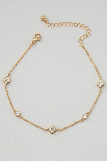 Brass Cz Clover Charm Chain Bracelet
