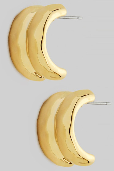 Hammered Two Low Open Hoop Earrings