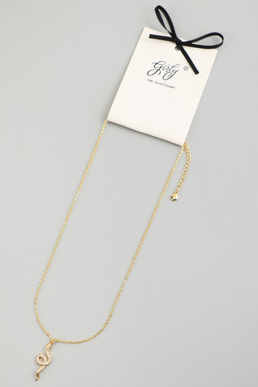 18K Gold Dipped Cz Pave Snake Pendant Necklace