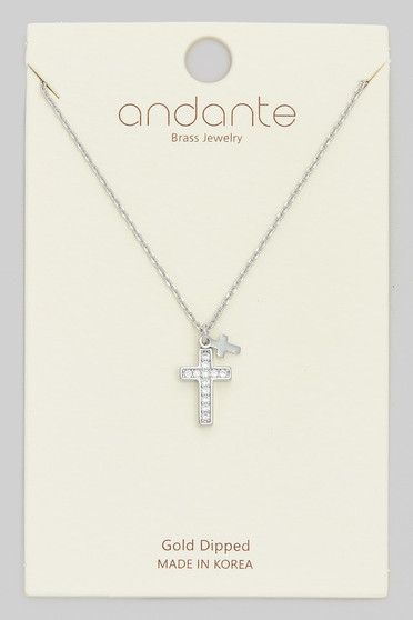 Gold Dipped Cz Pave Cross Pendant Necklace
