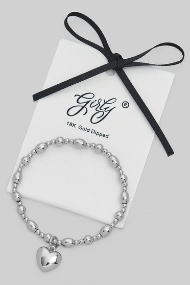 18K Gold Dipped Heart Charm Stretch Bracelet