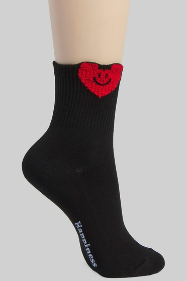 Smiley Face Heart Ankle Socks