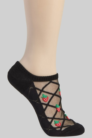 Strawberry Print Mesh No Show Socks