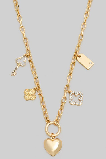 Multiple Charms Chain Necklace With Toggle