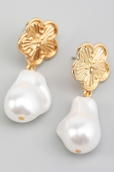 Flower And Pearl Drop Earrings