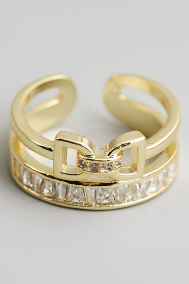 Brass Stack Ring With Bow And Cz Stones