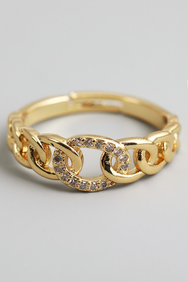 Adjustable Brass Chain Link Ring With Cz Pave