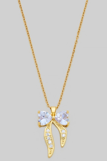 Cz Bow Pendant Necklace