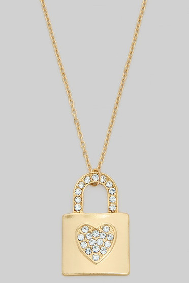 Large Heart Lock Pendant Necklace With Stone Accen
