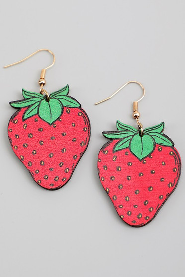 Wooden Flower And Strawberry Drop Earrings