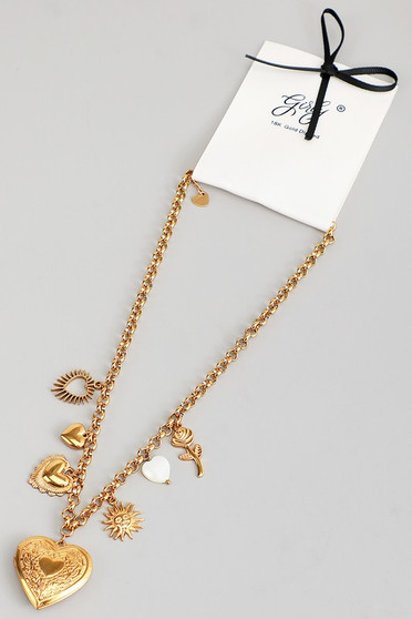 18K Gold Dipped Heart Locket And Multi Charms Chai